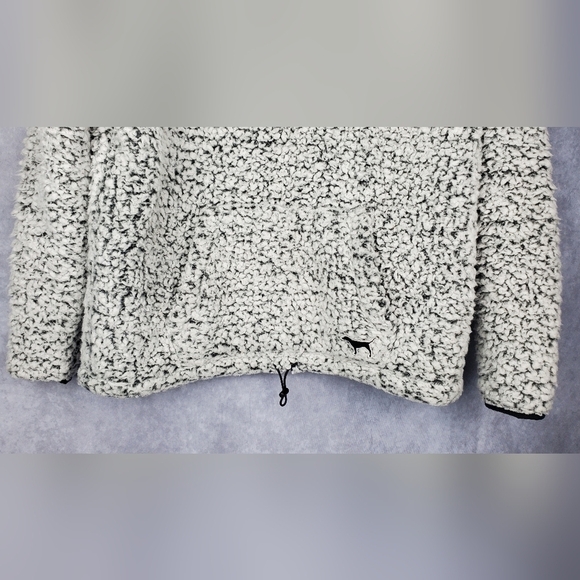 PINK‎ fuzzy Fluffy quarter zip Pullover Teddy Grey Women's Sweater Size M - Picture 8 of 10